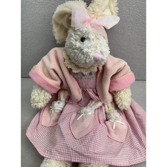 VTG Bunny Rabbit Plush Shelf Sitter 21" Pink Gingham Easter Decor Toy Cottagecor - Picture 2 of 10